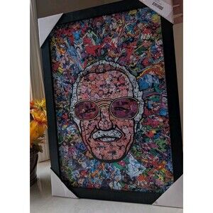 Stan Lee Marvel Collage 12x18 Horizontal Black Frame. Painting Reprint.